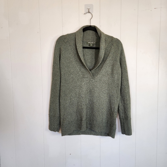 Eddie Bauer Green Shawl Collar Sweater Wool Classic Heritage Cabincore Winter - Picture 2 of 11